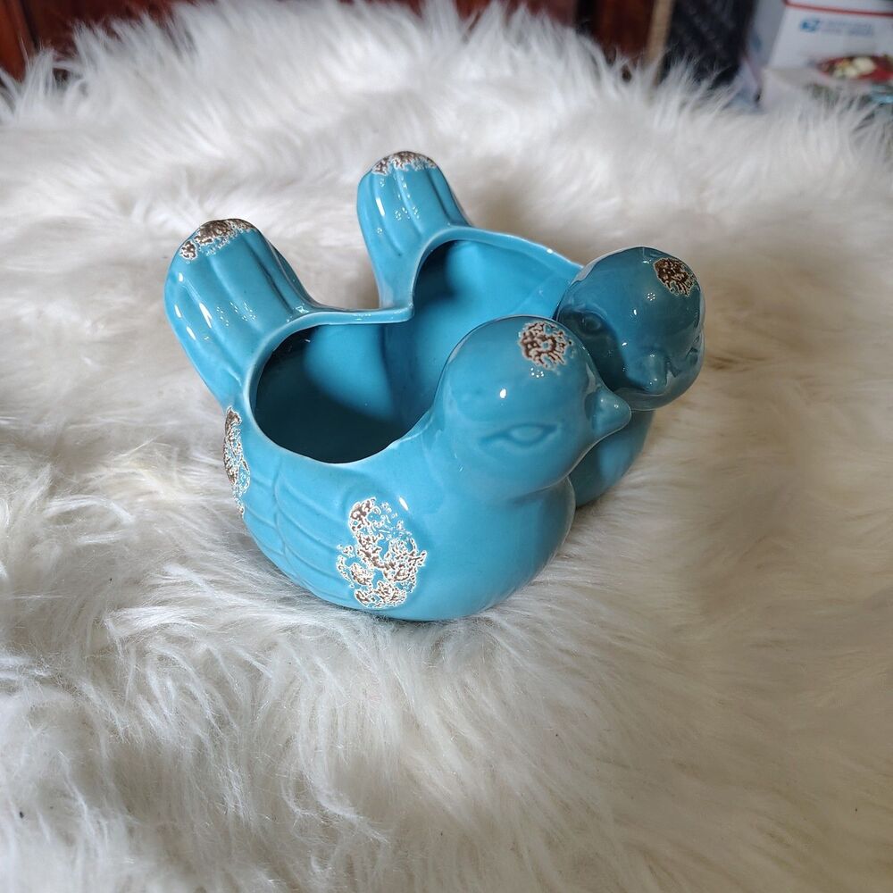 Shabby Chic Blue Birds Kissing Birds Planter
